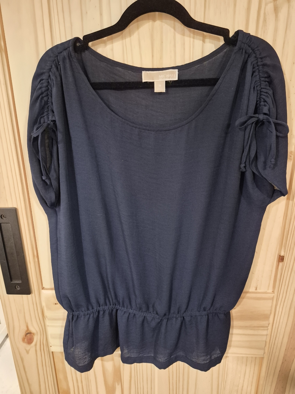 Michael Kors Dark Navy Short-Sleeve Drawstring Peplum Top